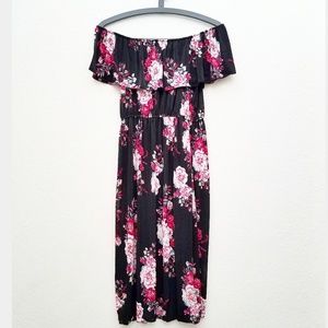 NWT Off The Shoulder Black Floral Mid Length Dress